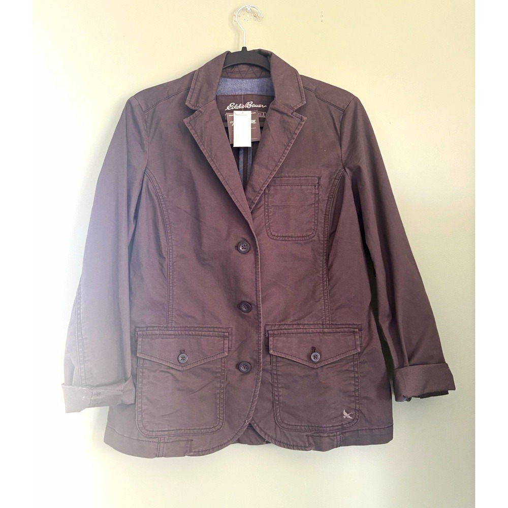 Eddie Bauer Legendwash Stretch Blazer Utility Jacket Button Front Pockets Gray 8